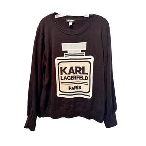 Karl Lagerfeld Paris Sweater Women's Size XL Black Perfume Bottle Knit Pullover